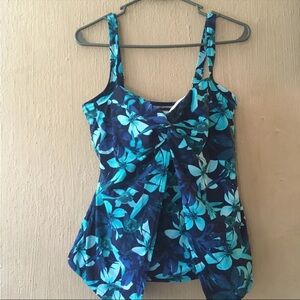 Lands End Swim Tankini Top Underwire Draped Tummy Control Blue 10 10D 493454